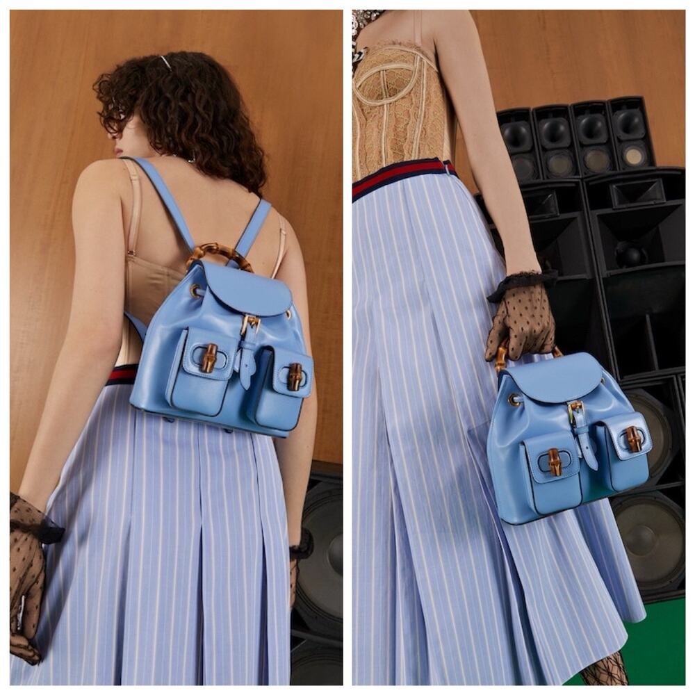 NIB Gucci Bamboo Backpack Clear Sky Blue Smooth Leather Top Handle $3,980 - Picture 2 of 16